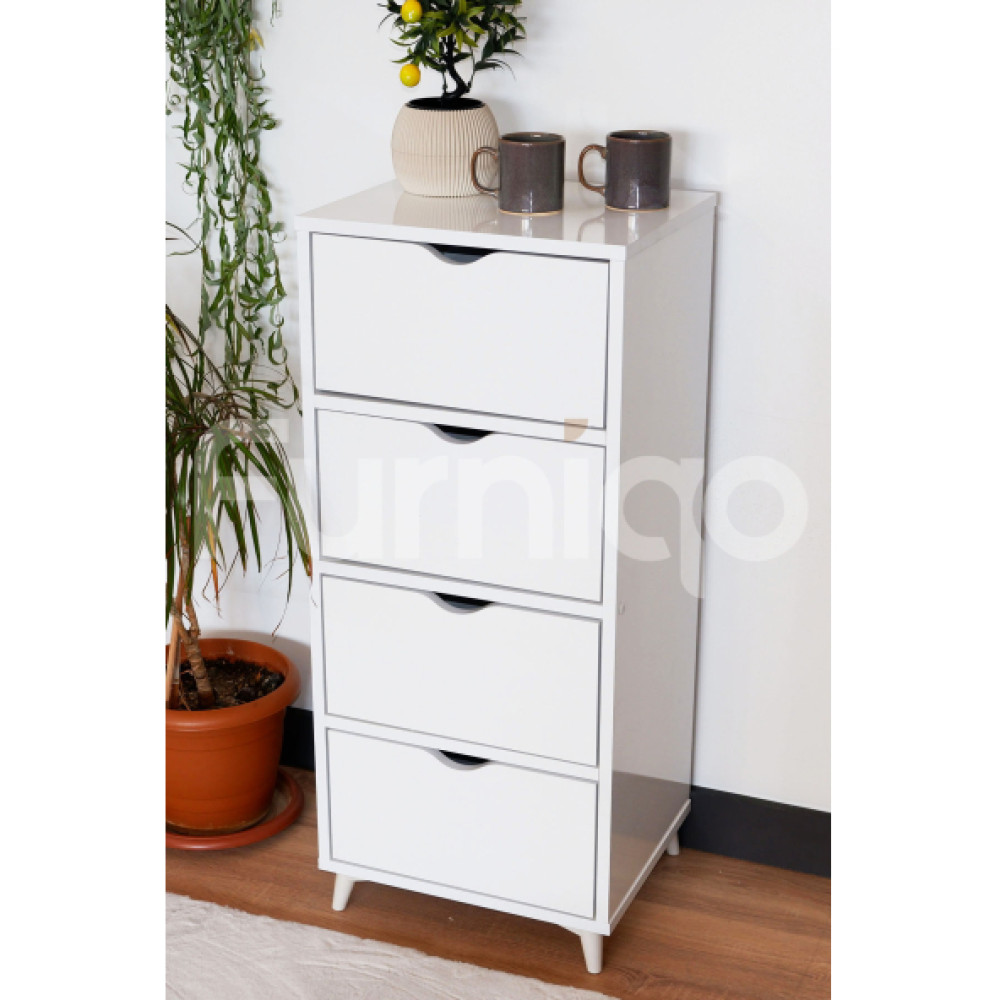 Furniqo Sı-3 4 Çekmeceli Şifonyer, Çok Çekmeceli Şifonyer, Yatak Odası Şifonyeri, Beyaz Komidin & Şifonyer Fiyatı