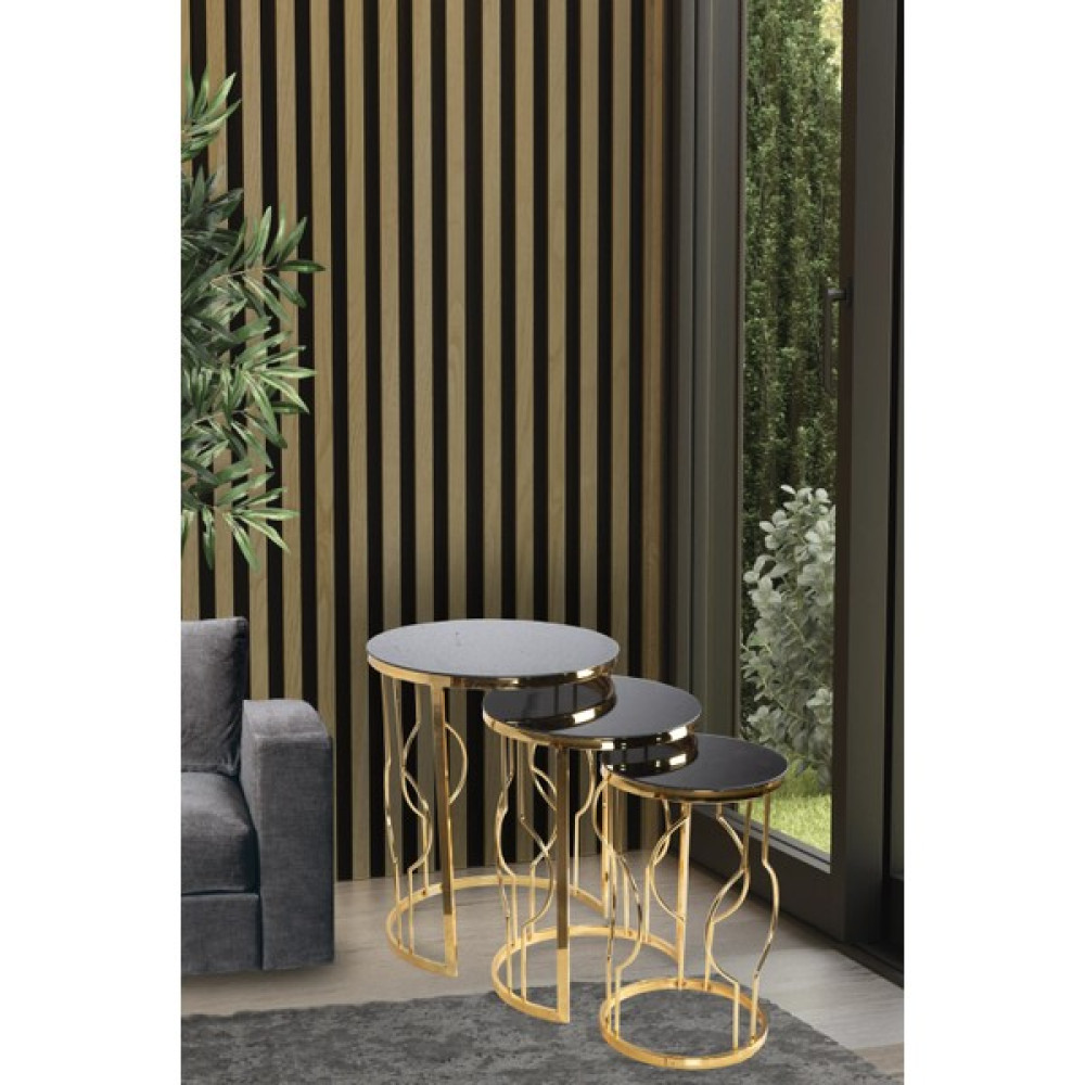 Furnira Mobilya Dobrus Zigon Sehpa Takımı Gold Metal Zigon Sehpa Fiyatı