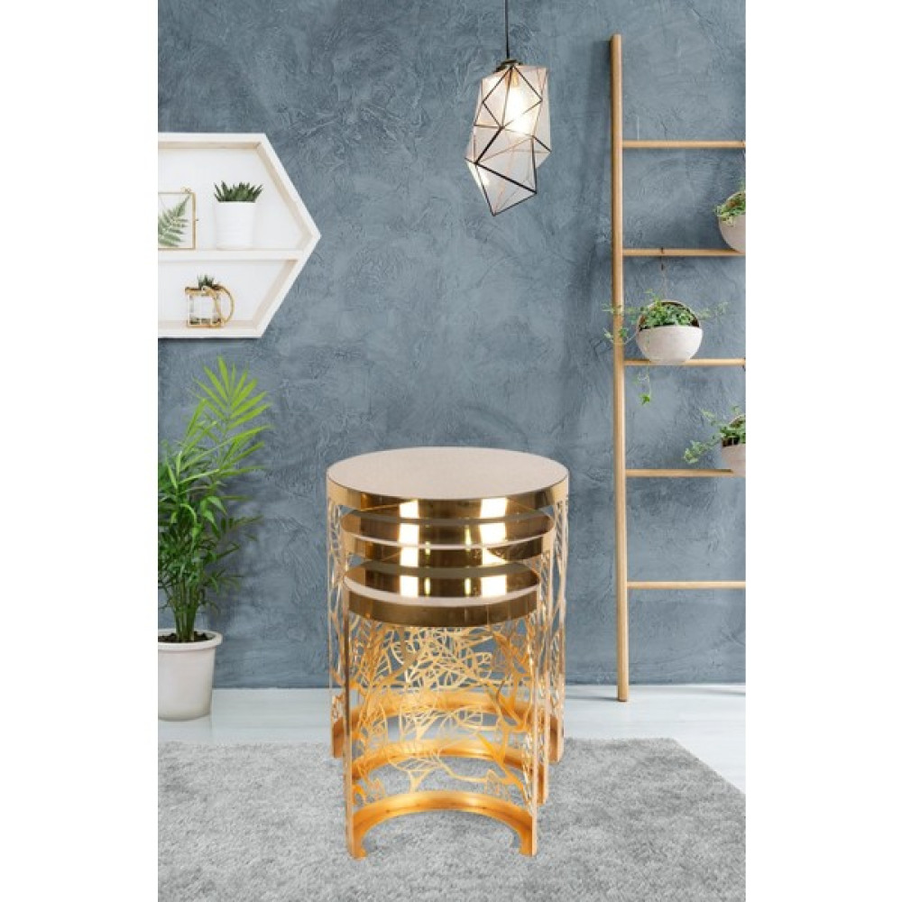 Furnira Mobilya Orsa Zigon Sehpa Takımı Yuvarlak Gold Metal Zigon Sehpa Fiyatı