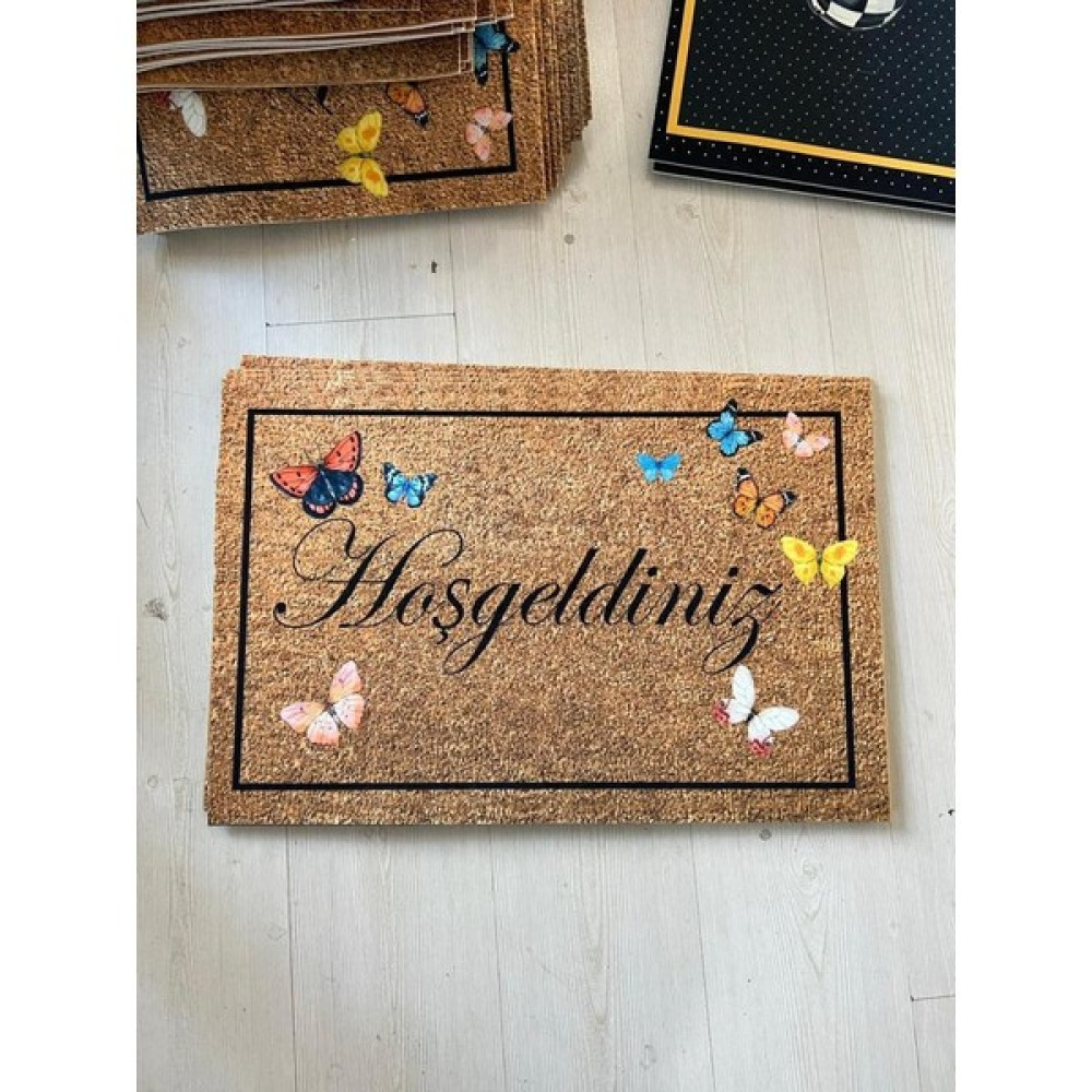 Furny Dekoratif Çok Amaçlı Iç ve Dış Kapı Paspası Hoşgeldiniz Kelebek - 40 x 68 cm - Kahverengi Paspas Fiyatı