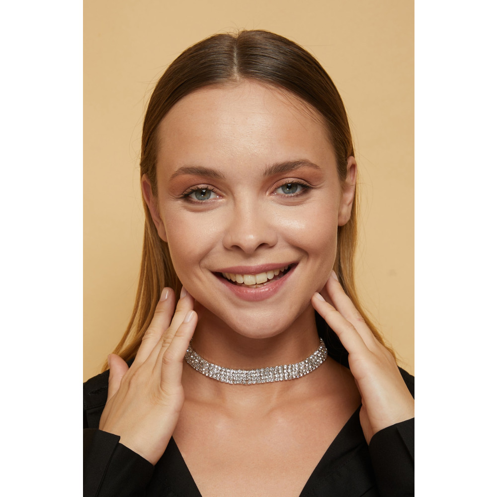 Furtek Aksesuar Kadın 4 Sıra Model Zirkon Taşlı Gümüş Pırlanta Kolye Abiye Gerdanlık Nişan Düğün Gelin Tasma Choker Kolyeler Fiyatı