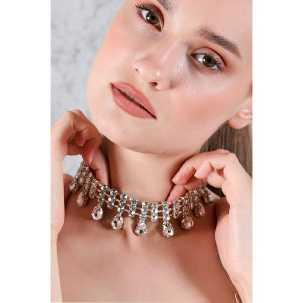 Furtek Aksesuar Kadın Çoklu Damla Taşlı Model Gümüş Pırlanta Abiye Düğün Gelin Nişan Kolye Tasma Gerdanlık Choker Bijuteri Kolye Fiyatı