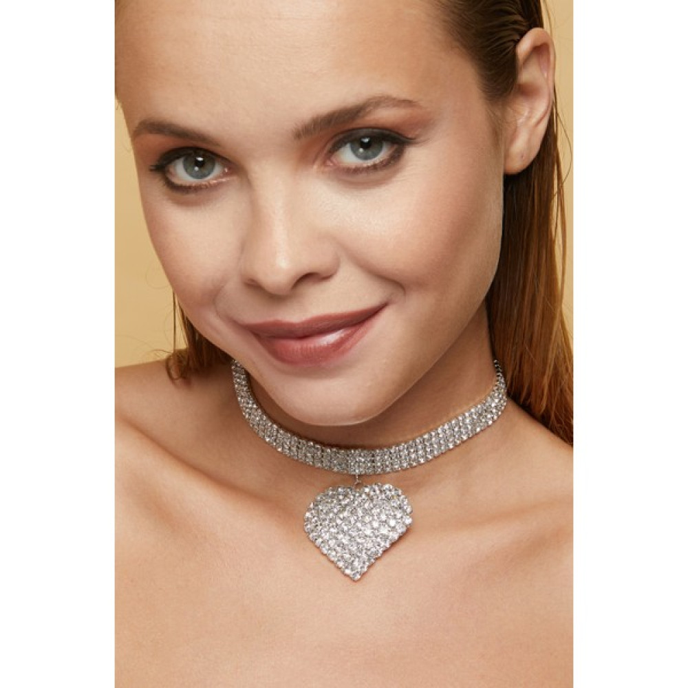 Furtek Aksesuar Kadın Kalp Model Zirkon Taşlı Gümüş Gerdanlık Kolye Pırlanta Abiye Düğün Tasma Nişan Gelin Choker Bijuteri Kolye Fiyatı