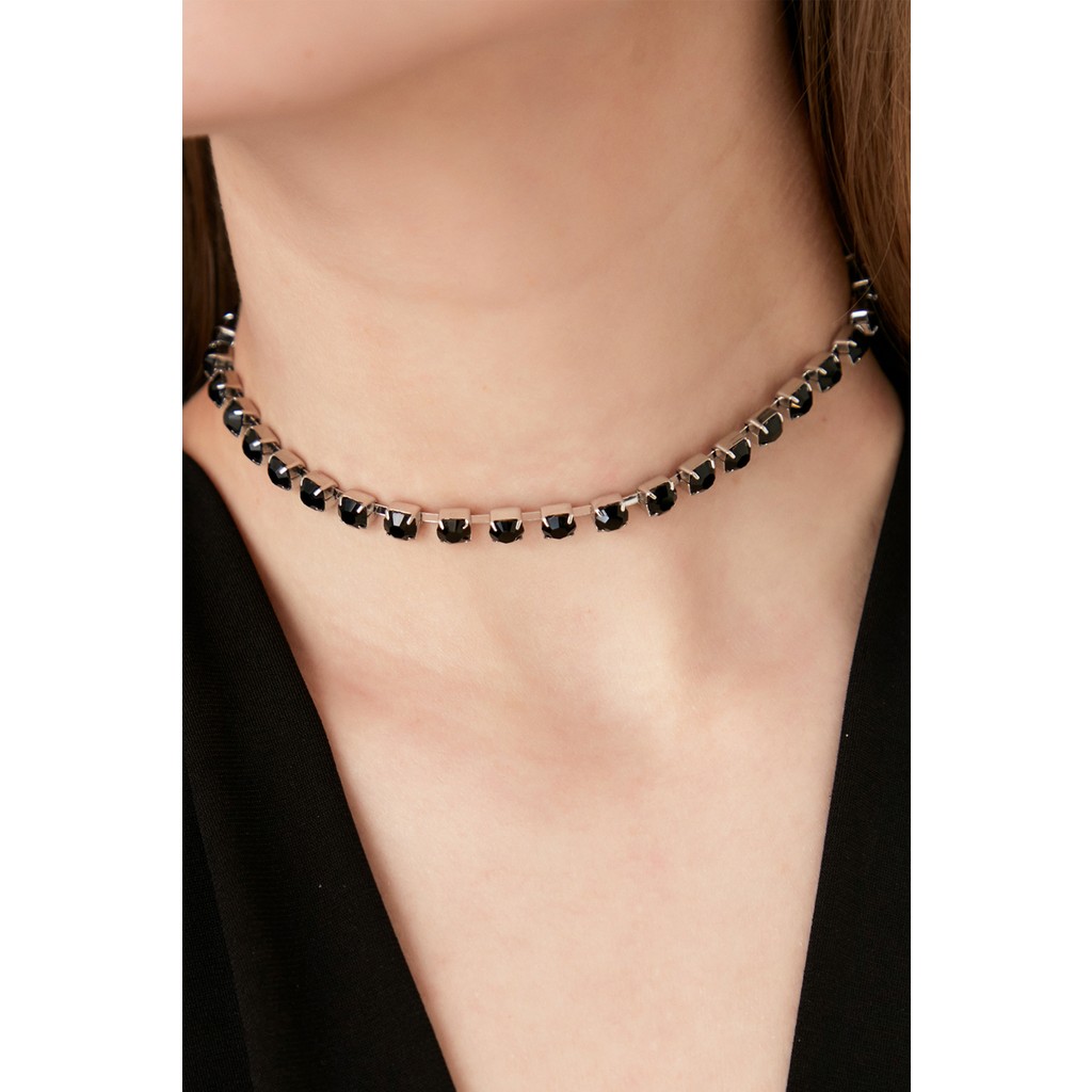 Furtek Aksesuar Kadın Viva Model Zirkon Taşlı Siyah Tek Sıra Abiye Elbise Günlük Tasma Gerdanlık Günlük Choker Kolye - Gümüş Giyim & İç Giyim Fiyatı