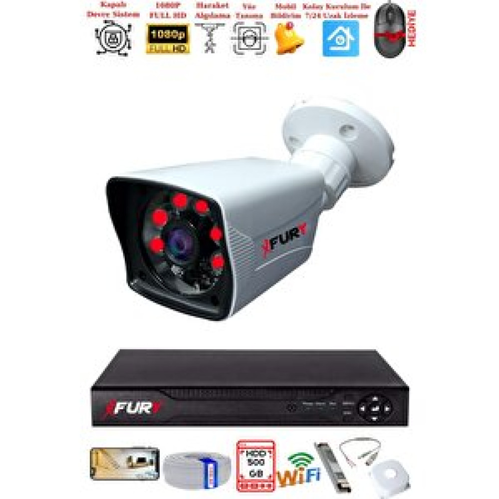 Fury 1 Kameralı 2mp Full Hd Görüntü 6 Atom Led Gece Görüşlü Dış Mekan Güvenlik Kamerası Seti 500gb Güvenlik Sistemi Setleri Fiyatı