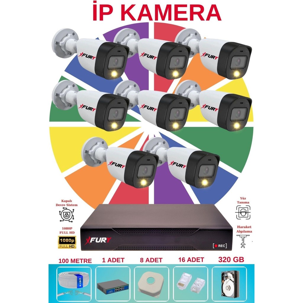 Fury 8 Li Ip Güvenlik Kamera Seti Sesli 4mp Gece Renkli Su Geçirmez 5515S 320GB Güvenlik Kameraları Fiyatı