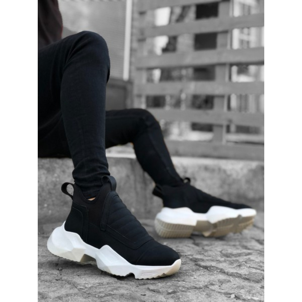Fusem BA0401 Bağcıksız Rahat Yüksek Taban Siyah Erkek Spor Yarım Bilek Bot Spor Ayakkabı Fiyatı