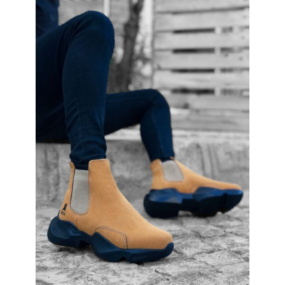 Fusem BA0444 Bağcıksız Rahat Yüksek Taban Camel Erkek Spor Yarım Bilek Bot Spor Ayakkabı Fiyatı