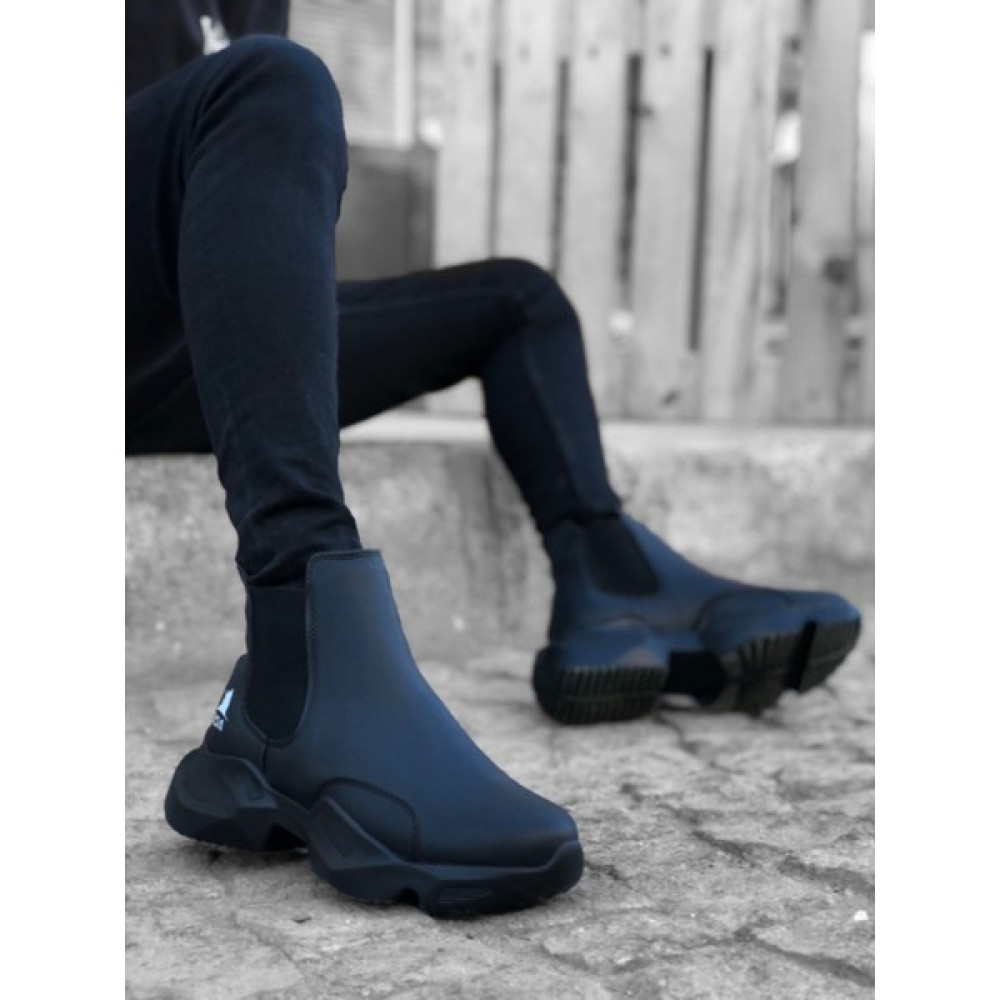 Fusem BA0444 Bağcıksız Rahat Yüksek Taban Siyah Erkek Spor Yarım Bilek Bot Spor Ayakkabı Fiyatı