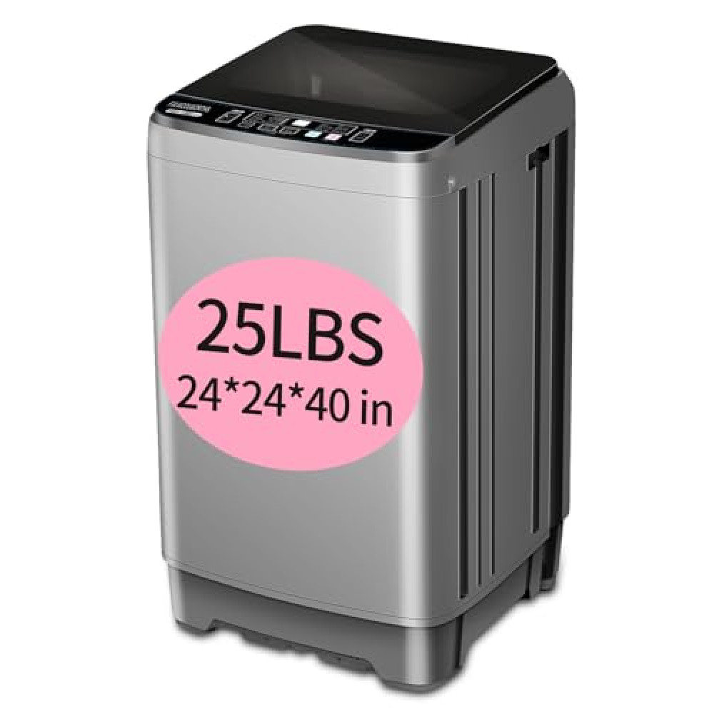 F.W.WOOLWORTHS 25 lbs Full-Automatic Washing Machine with LED Display, Portable Compact Laundry Washer with Drain Pump, 10 Wash Programs 8 Water Levels, Grey