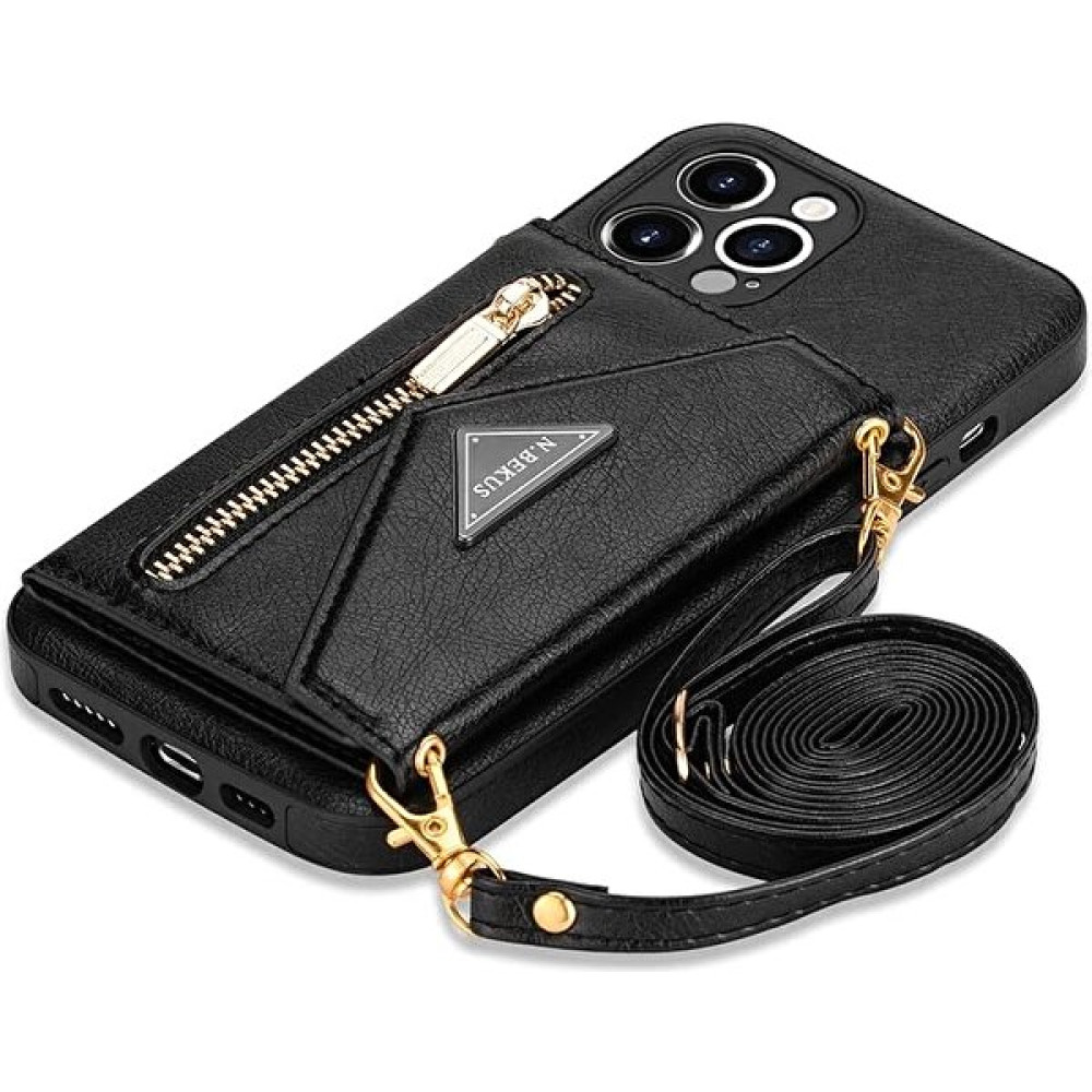 Fybang iPhone 12 Pro Max Için Cüzdan Crossbody Kordon Askılı Kredi Kartı Tutuculu Telefon Kılıfı, Pu Deri Koruyucu Çanta Fermuarlı Çanta Çubuğu Kap... Cep Telefonu Kılıfı Fiyatı