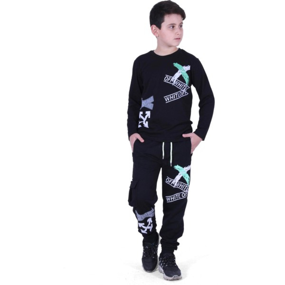 Fyk Kids Uzun Kollu Off White x Yazı Baskılı Erkek Çocuk Alt-Üst Takım Erkek Çocuk Giyim Takımı Fiyatı