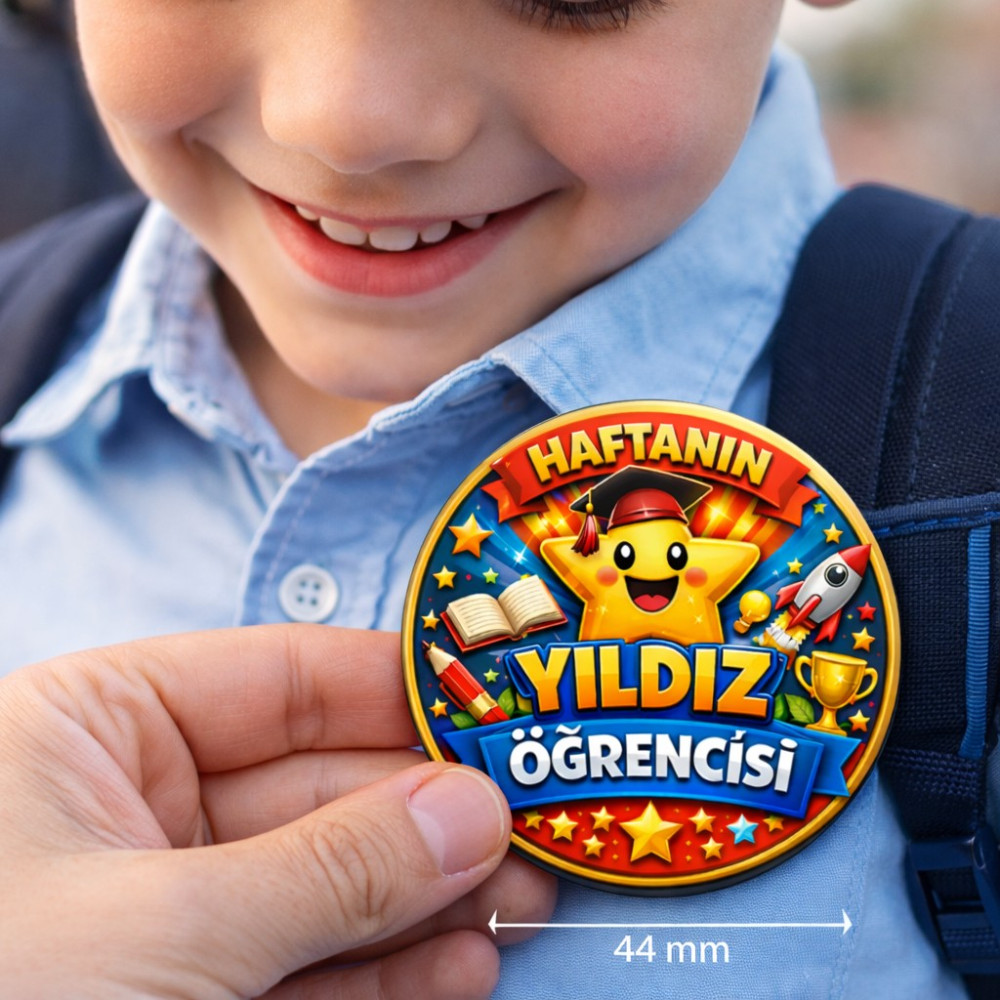 Fynbos Haftanın Yıldız Öğrencisi Rozeti 44 mm – Motivasyon Rozeti, Öğrenci Ödül Rozet - 5 Rozet Fiyatı