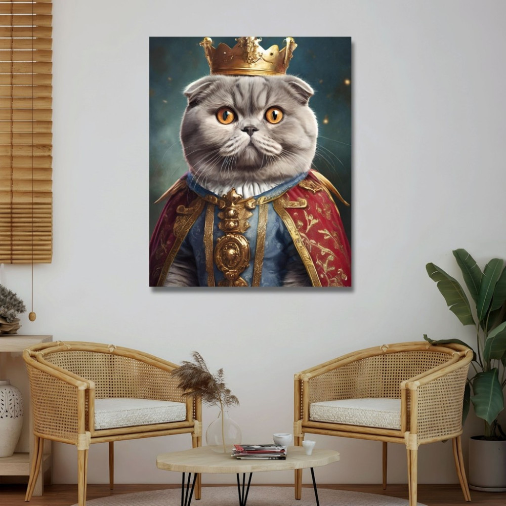 Gaagart Tekli Dikey Kanvas Duvar Tablosu Kral Kostümlü Scottish Fold Kedi - 40X60 Kanvas Tablo Fiyatı