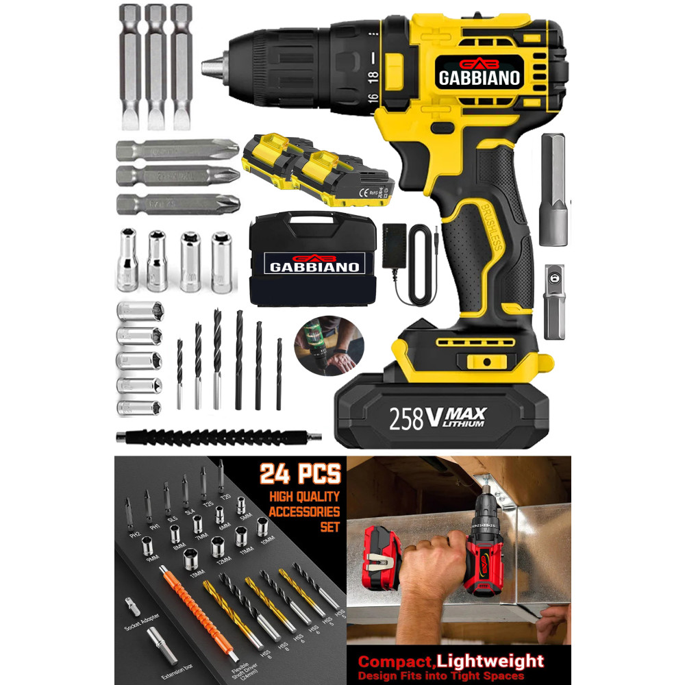 GABBIANO PROF Alman Maxway Serii 258vf 20ah 27pcs Set Çift Akülü 10mm Mandren Delme Vidalama Şarjlı Matkap Akülü Vidalama Makinesi Fiyatı