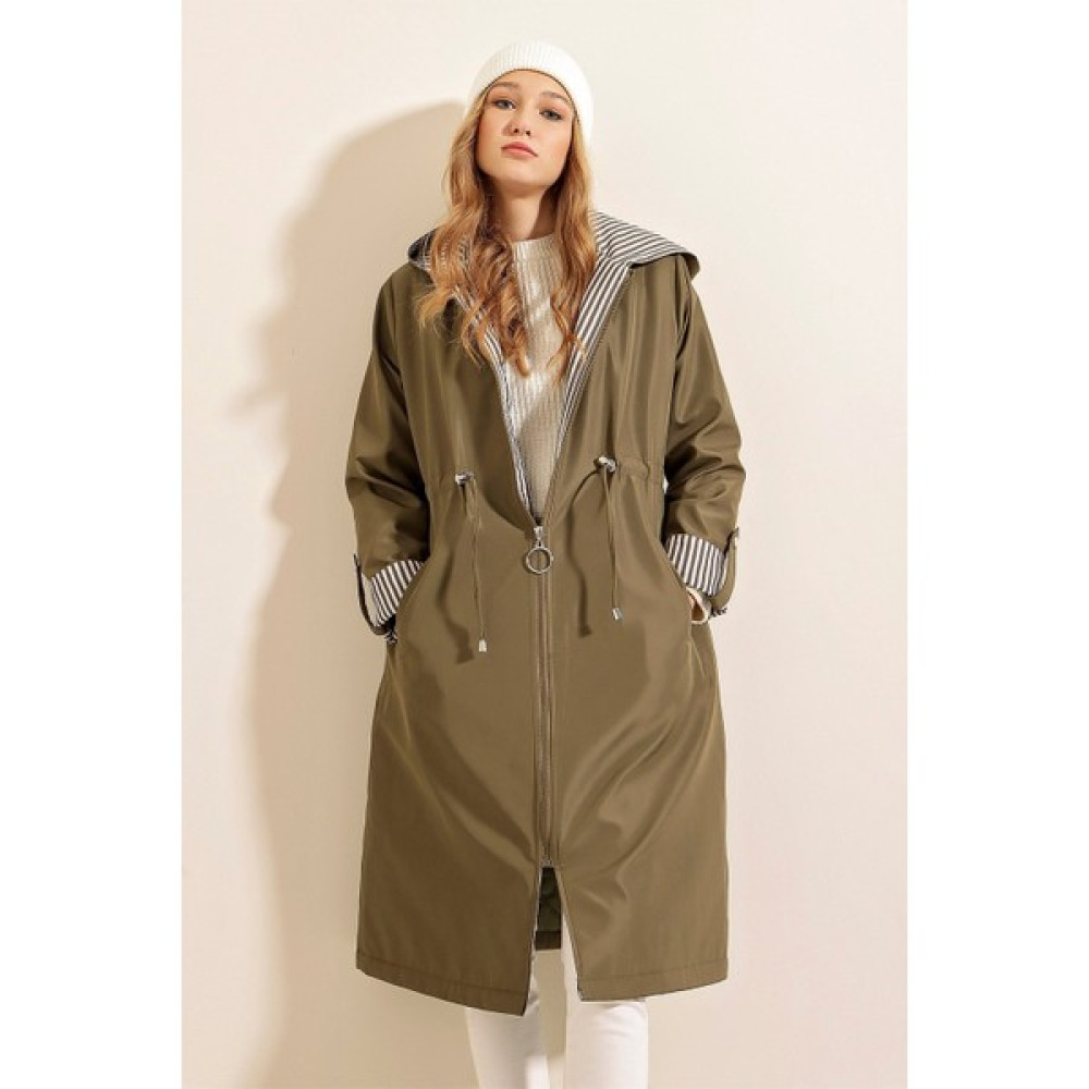 Gabria Haki Bel Büzgülü Trenchcoat Kadın Trençkot Fiyatı
