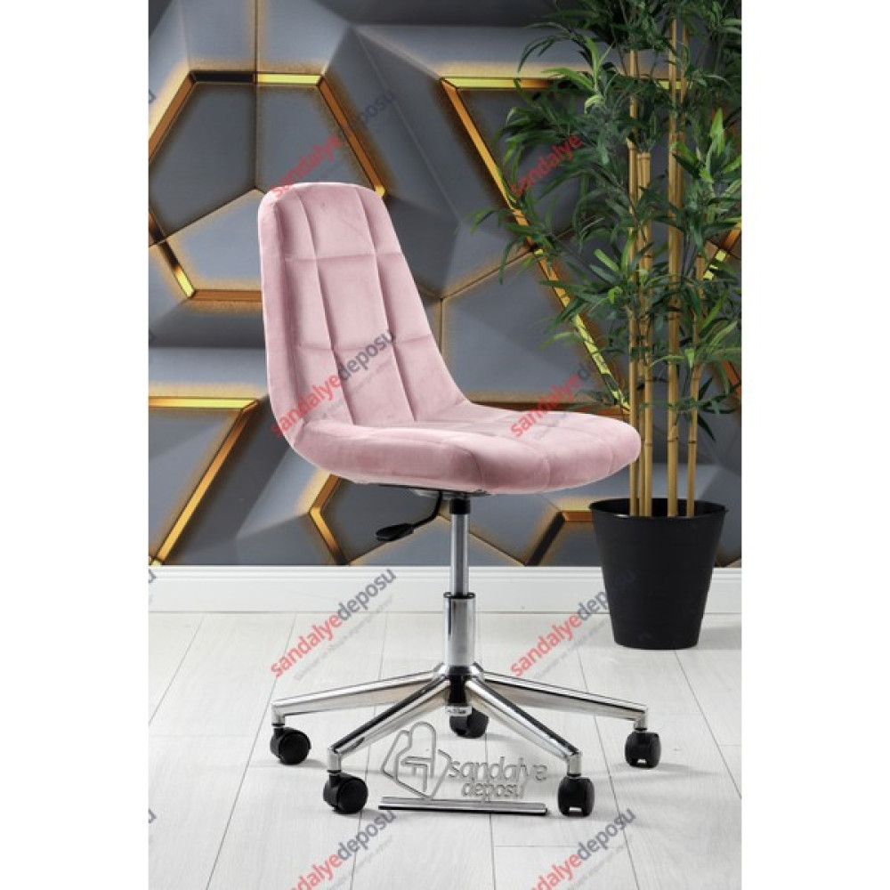 Gabriel 2 Krom Ayaklı Çalışma Koltuğu (Pembe Kumaş) - Pembe Ofis Koltukları Fiyatı