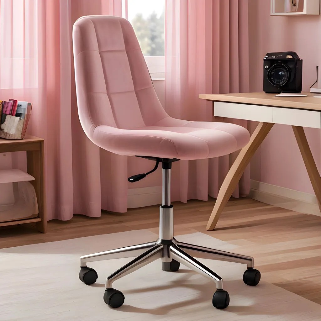 Gabriel 2 Krom Ayaklı Çalışma Koltuğu (Pembe Kumaş) - Pembe Ofis Koltukları Fiyatı