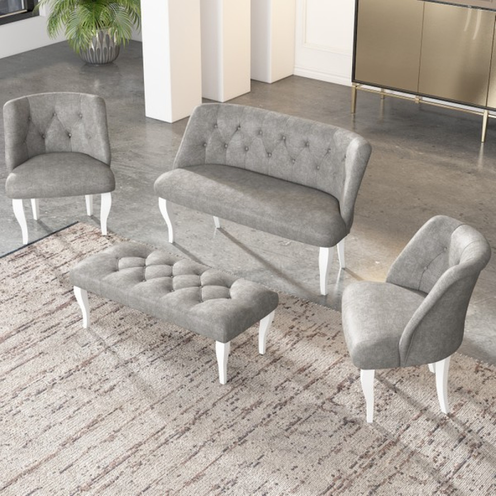Gadahome Çay Seti Koltuk Takımı, Salon Balkon Takımı(2+1+1+Puf Beyaz Ayak) - Gri Koltuk Takımı / Seti Fiyatı