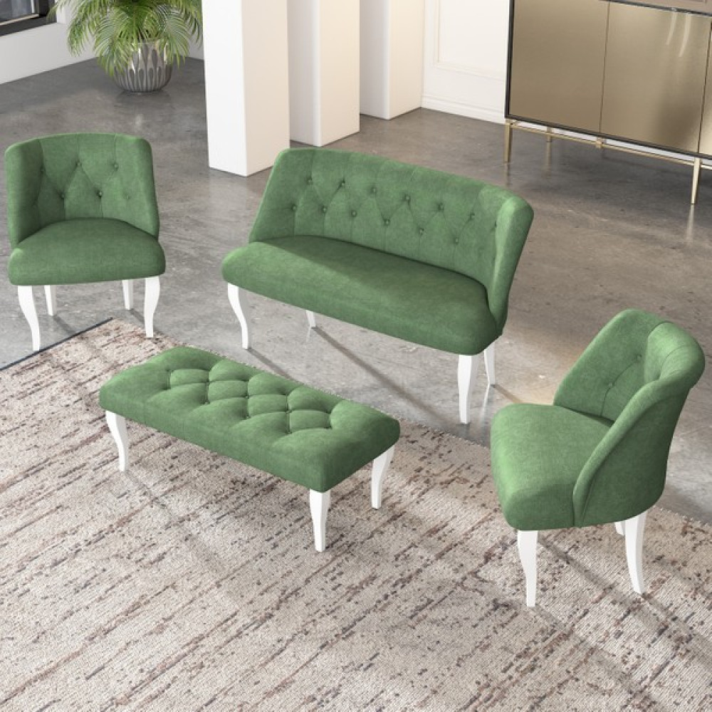 Gadahome Çay Seti Koltuk Takımı, Salon Balkon Takımı(2+1+1+Puf Beyaz Ayak) - Yeşil Koltuk Takımı / Seti Fiyatı