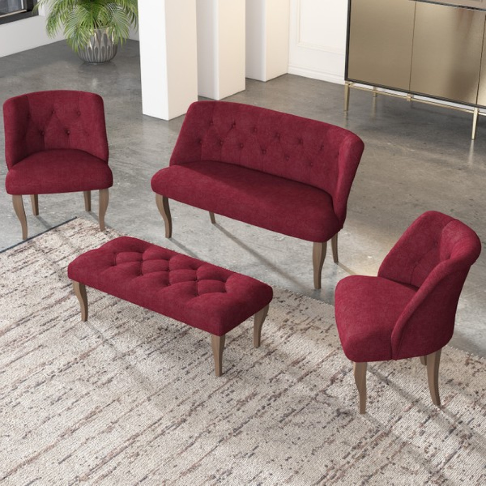 Gadahome Çay Seti Koltuk Takımı, Salon Balkon Takımı(2+1+1+Puf Ceviz Ayak) - Bordo Koltuk Takımı / Seti Fiyatı