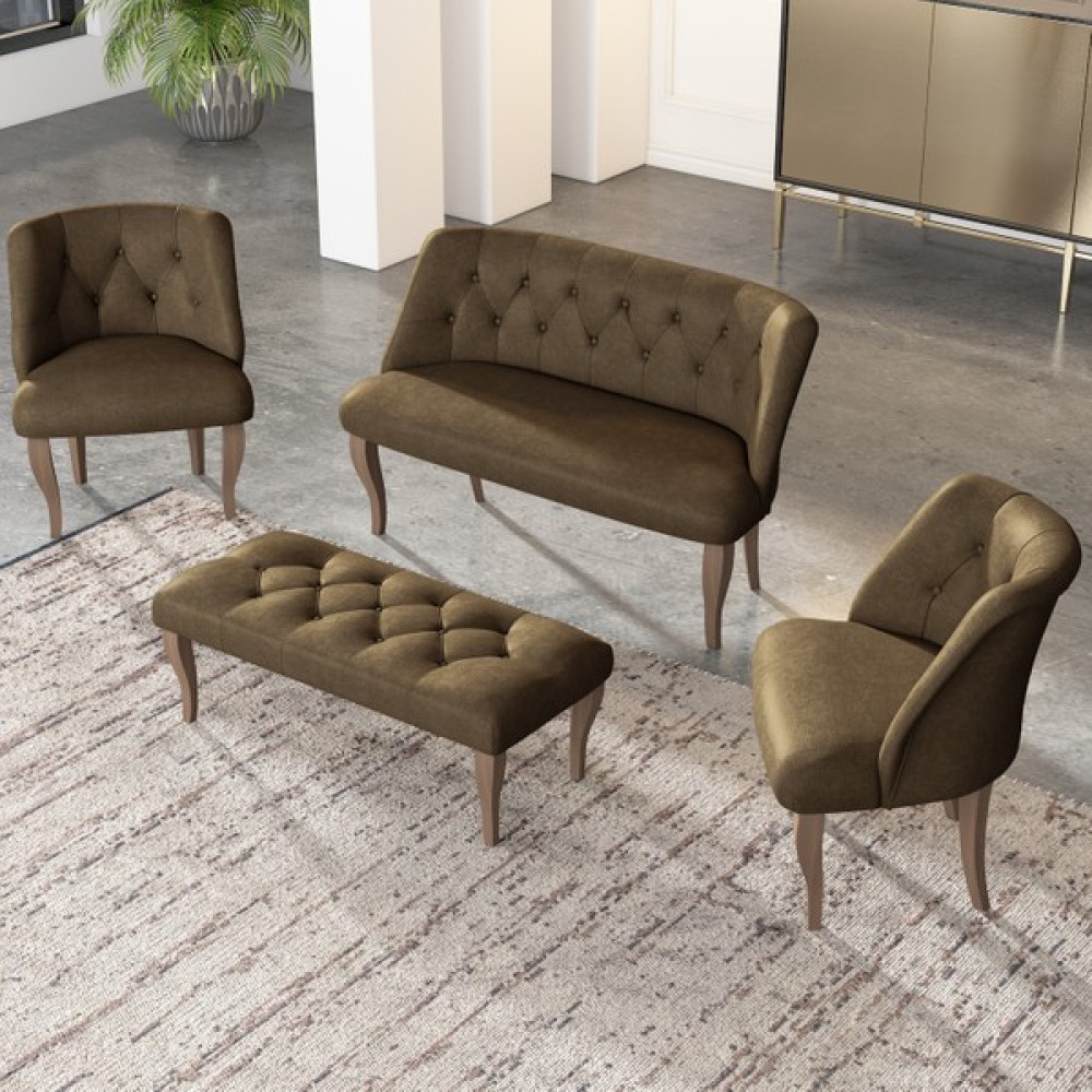 Gadahome Çay Seti Koltuk Takımı, Salon Balkon Takımı(2+1+1+Puf Ceviz Ayak) - Kahverengi Koltuk Takımı / Seti Fiyatı