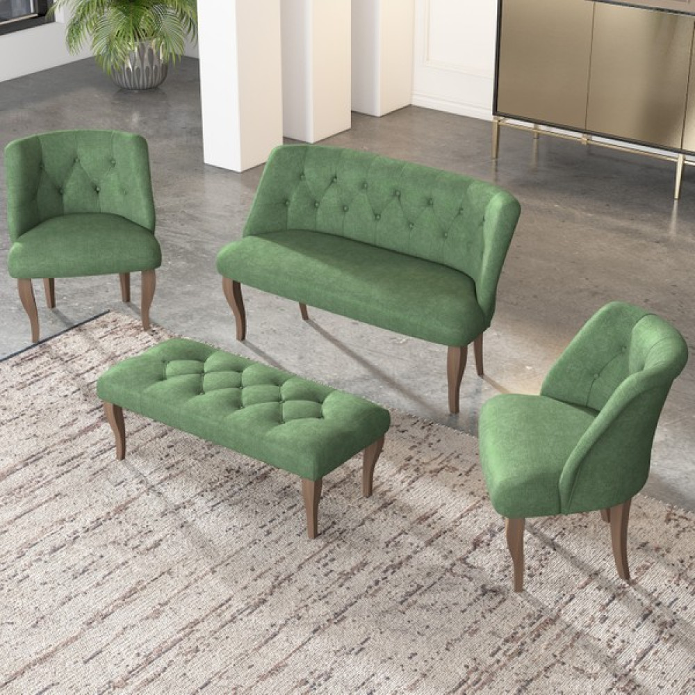 Gadahome Çay Seti Koltuk Takımı, Salon Balkon Takımı(2+1+1+Puf Ceviz Ayak) - Yeşil Koltuk Takımı / Seti Fiyatı