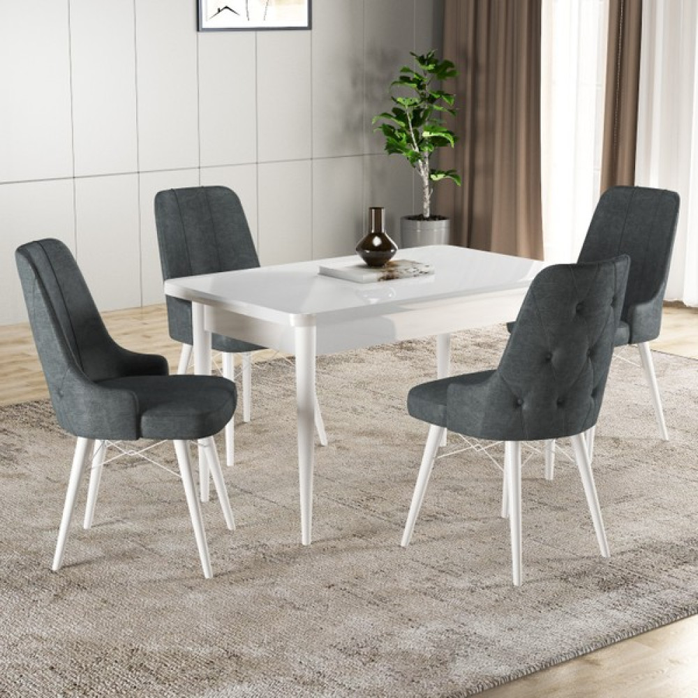 Gadahome Hera Serisi Mdf Mutfak-Salon Masa Sandalye Takımı  (4 Sandalyeli) Beyaz - Antrasit Masa - Sandalye Seti / Takımı Fiyatı
