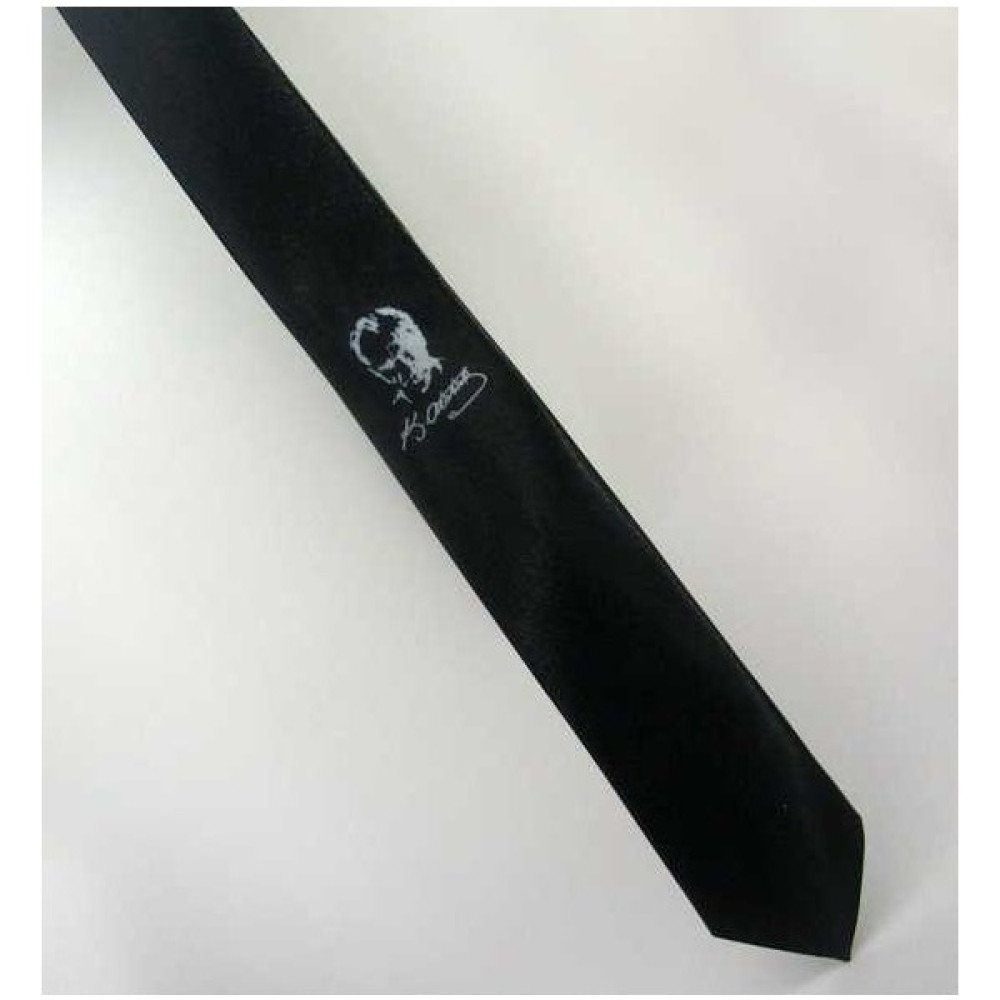 Gaffy Atatürk ve Imza Baskılı Slim Fit Saten Siyah Kravat - AK-09_E Kravat Fiyatı