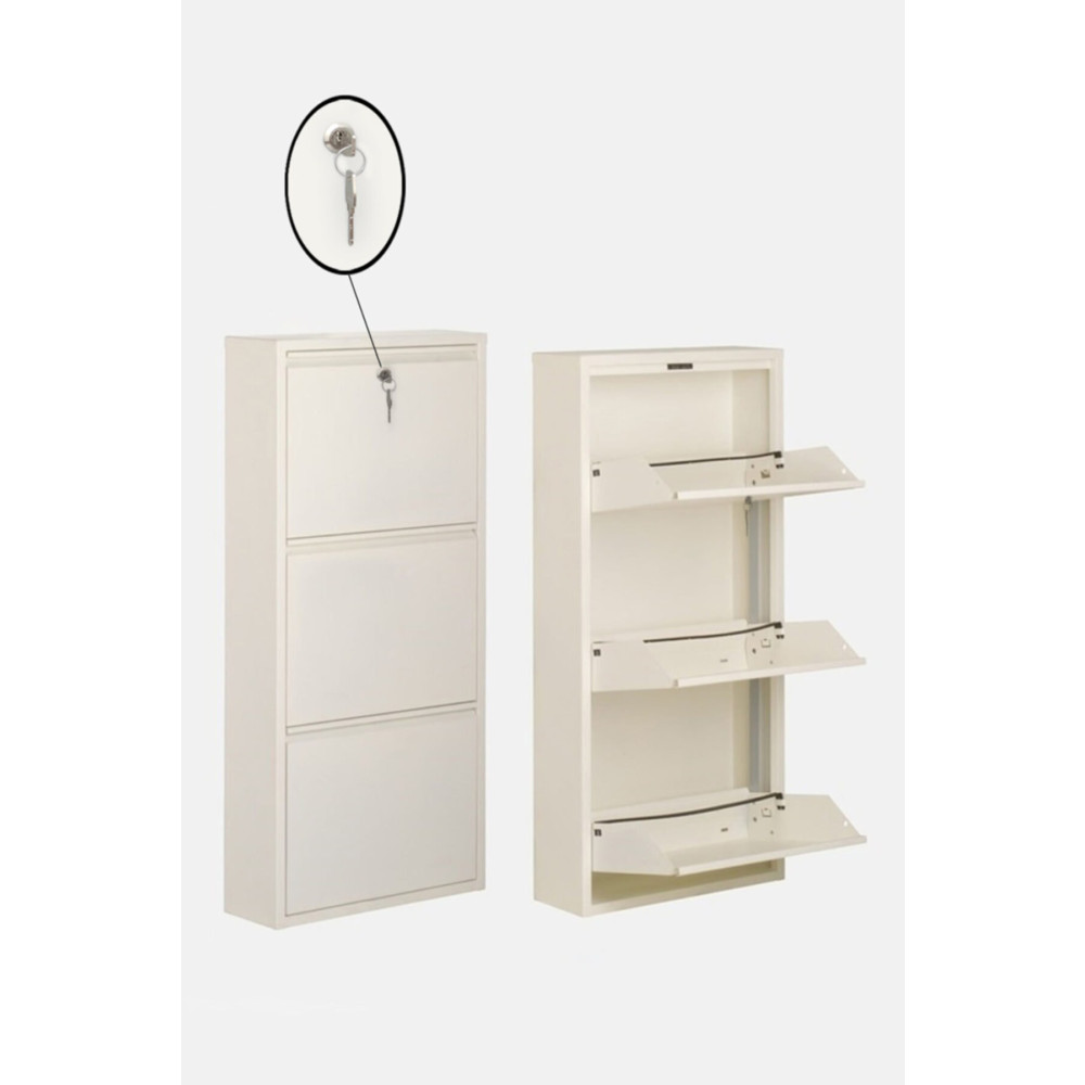 Gaga Mobilya - 3lü Kilitli Metal Ayakkabılık (beyaz) Ayakkabılık Fiyatı