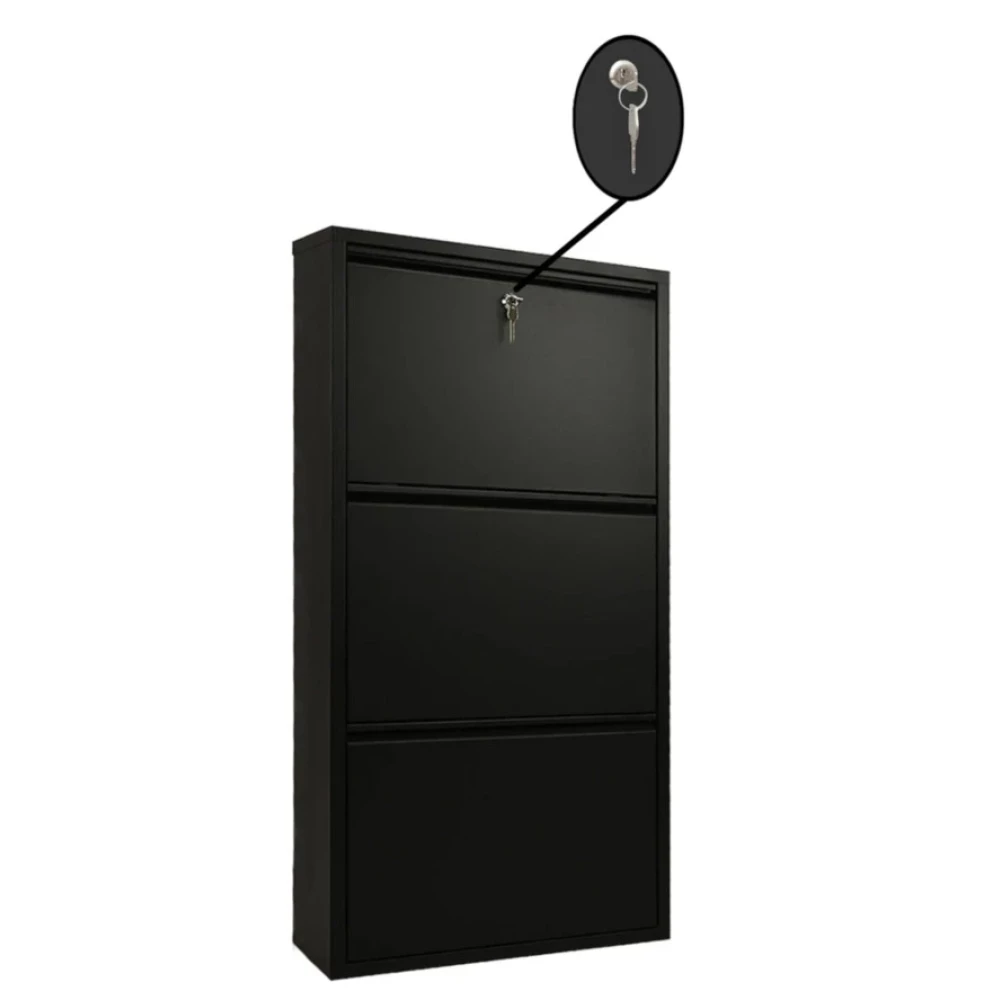 Gaga Mobilya - 3Lu Kilitli Metal Ayakkabilik (Siyah) Ayakkabılık Fiyatı