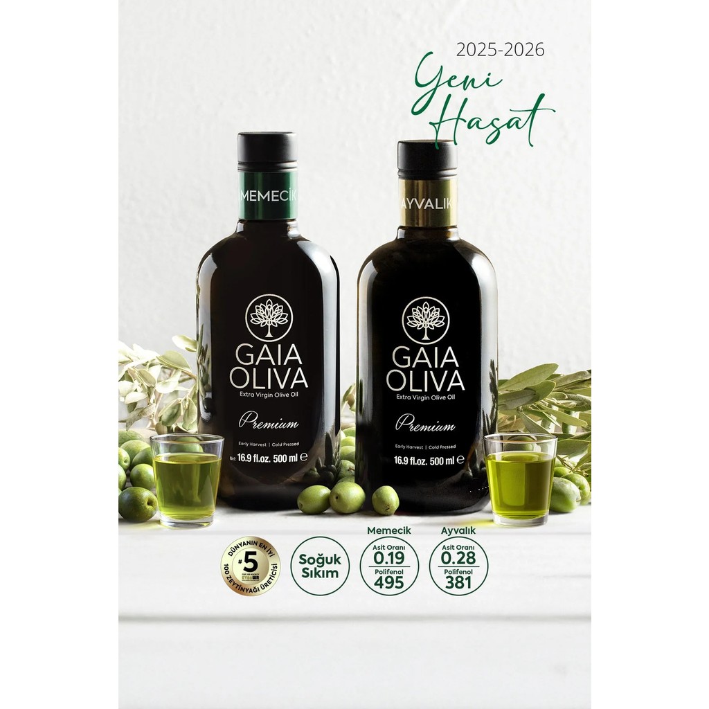 Gaia Oliva 2li Premium Ayvalık ve Premium Memecik 500 ml Erken Hasat Natürel Sızma Zeytinyağı (Yeni Hasat) Diğer Fiyatı