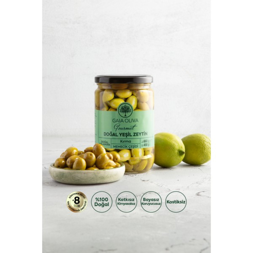 Gaia Oliva Doğal Yeşil Zeytin Kırma Doğal Salamura 660 gr Diğer Fiyatı