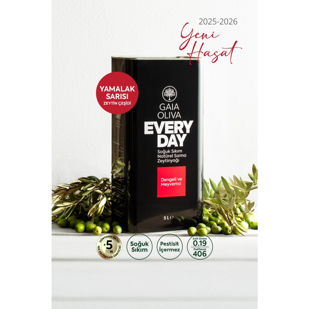 Gaia Oliva Everyday Yamalak Sarısı 5 Lt Natürel Sızma Zeytinyağı (Yeni Hasat) Diğer Fiyatı