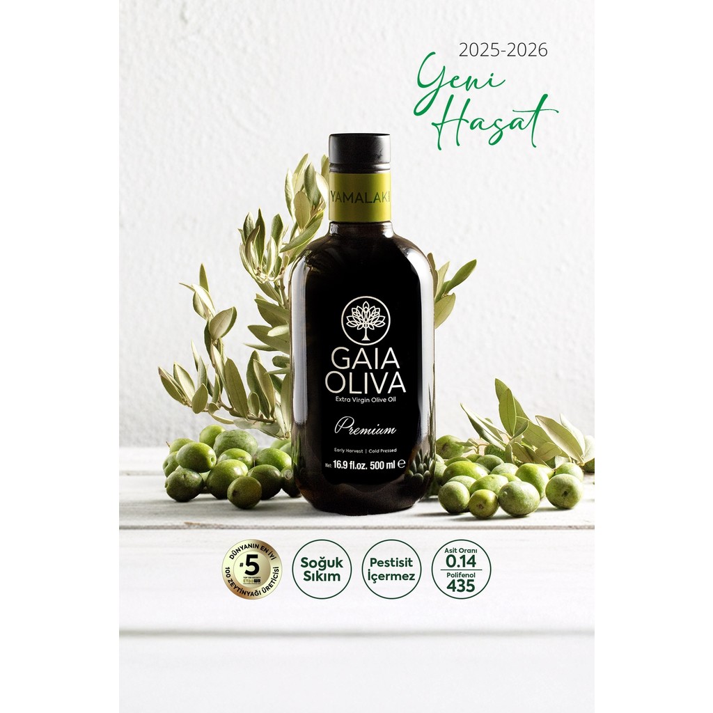 Gaia Oliva Gaıa Olıva Premium Yamalak Sarısı 500 ml Erkan Hasat Natürel Sızma Zeytinyağı Diğer Fiyatı