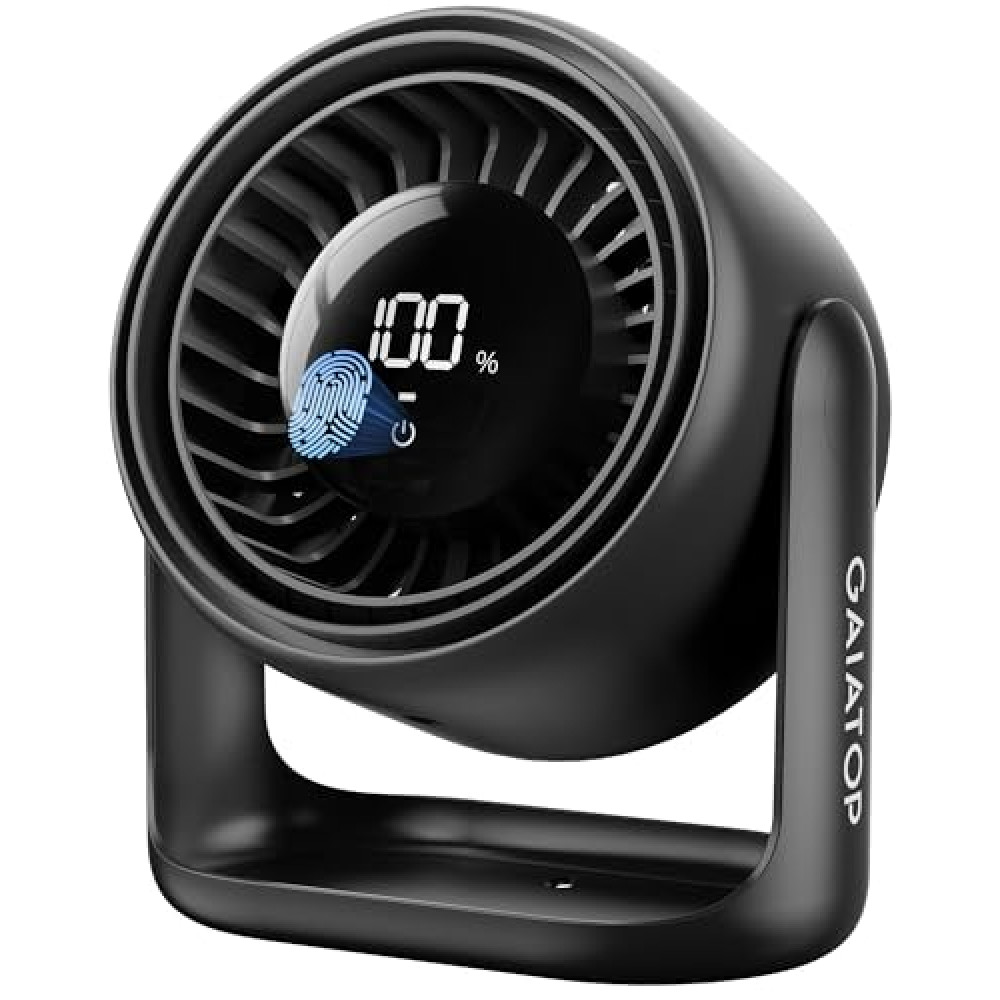 Gaiatop Desk Fan, Touch Control LED Display Small Portable Fans, 5 Speeds Strong Airflow, Ultra Quiet Rechargeable 4000mAh Battery Operated Table Desktop for Bedroom, Office, Bedside, Home, Black