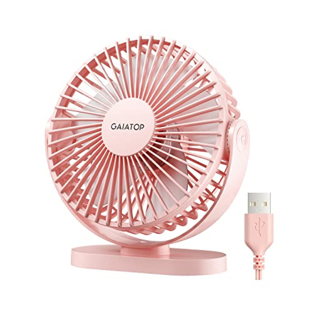 Gaiatop USB Desk Fan, 5.5 Inch Small Quiet Powerful 3 Speeds 90° Rotate, Personal Mini Portable Desktop Table Fans, Cooling for Home Office Car Travel Indoor Outdoor Pink Ventilation Fan Fiyatı