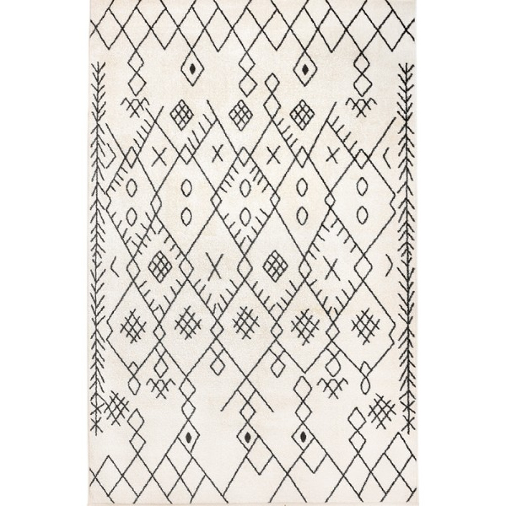 Galaksihome Geometrik Desenli Modern Halı Salon Oturma Odası Halısı 6 M2 - 4 M2 Krem Beyaz Zemin Siyah Çizgili F032AKS Modeli - Krem Rengi - Siyah Salon Halısı Fiyatı