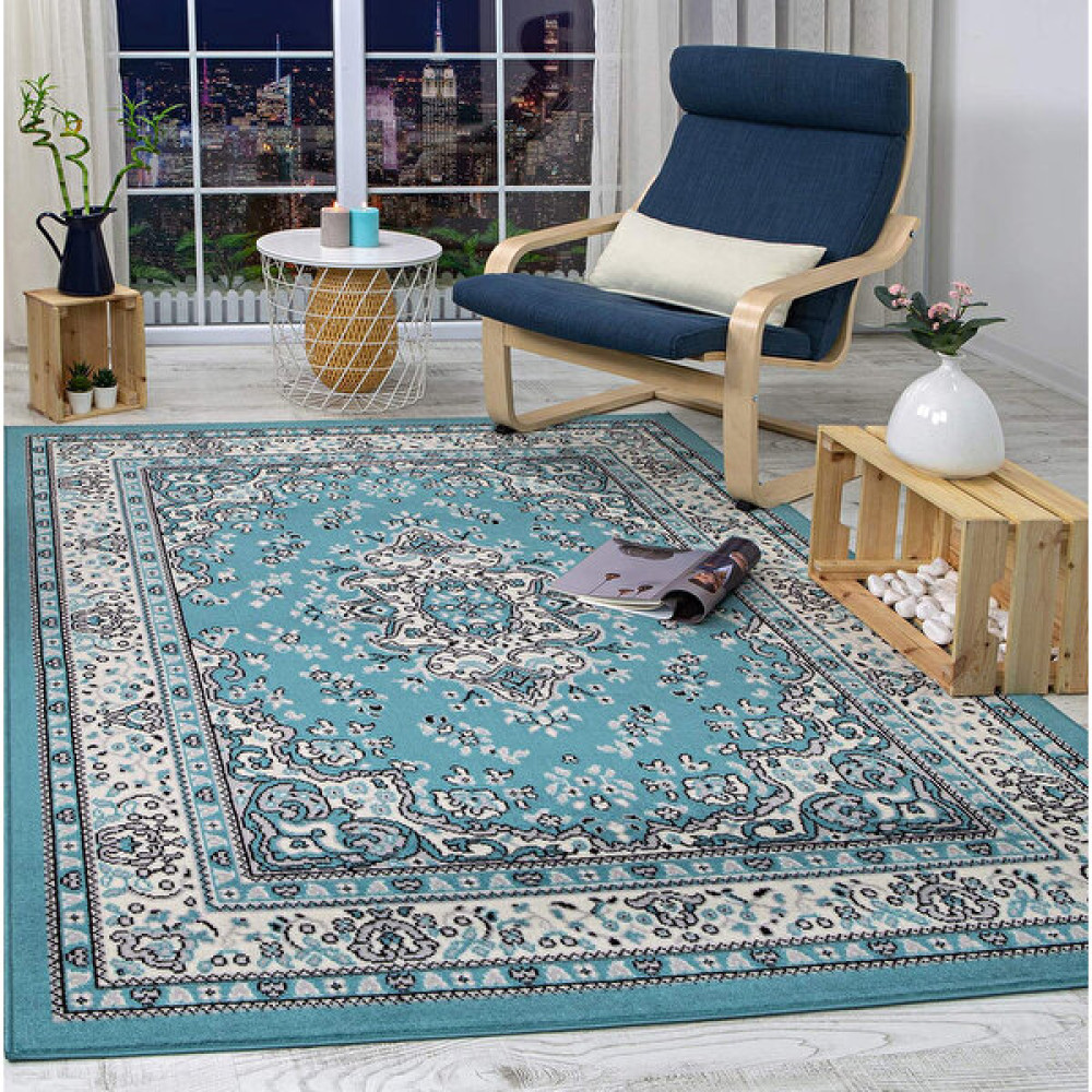 Galaksihome Yazlık Klasik Modern Hesaplı Halı 4m2 ve 6 M2 - 160 x 230 cm - Turkuaz Salon Halısı Fiyatı