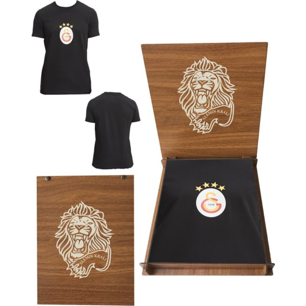 Galatasaray Lisanslı Logolu Siyah T-Shirt Aslan Ahşap Kutulu - L Oto Boyaları Fiyatı
