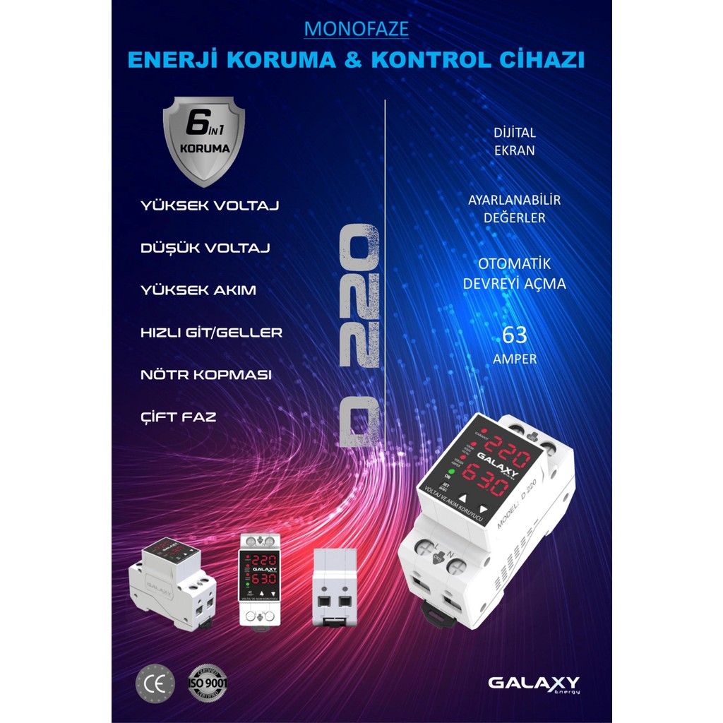 GALAXY Energy Galaxy D220 Monofaze Akım Kontrol Cihazı 63A - Beyaz Diğer Fiyatı