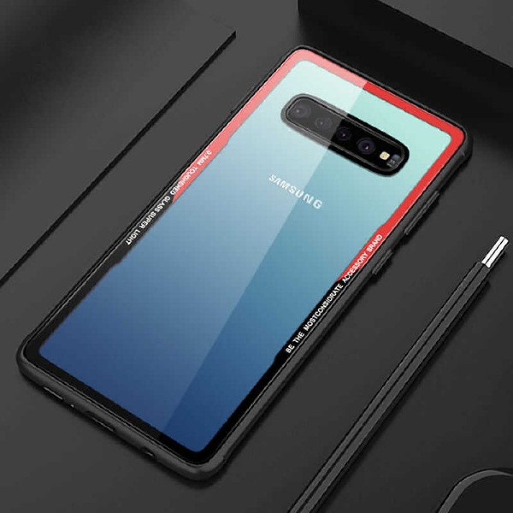 Galaxy S10 Plus Uyumlu Kılıf Arkası Temperli Cam Kenarları Silikon Podmolje Craft Kapak - Kırmızı Cep Telefonu Kılıfı Fiyatı