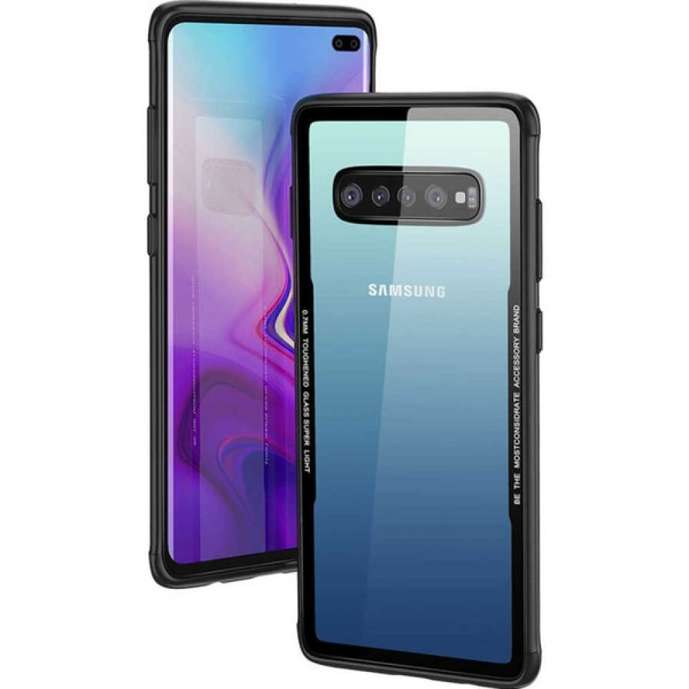 Galaxy S10 Plus Uyumlu Kılıf Arkası Temperli Cam Kenarları Silikon Podmolje Craft Kapak - Siyah Cep Telefonu Kılıfı Fiyatı