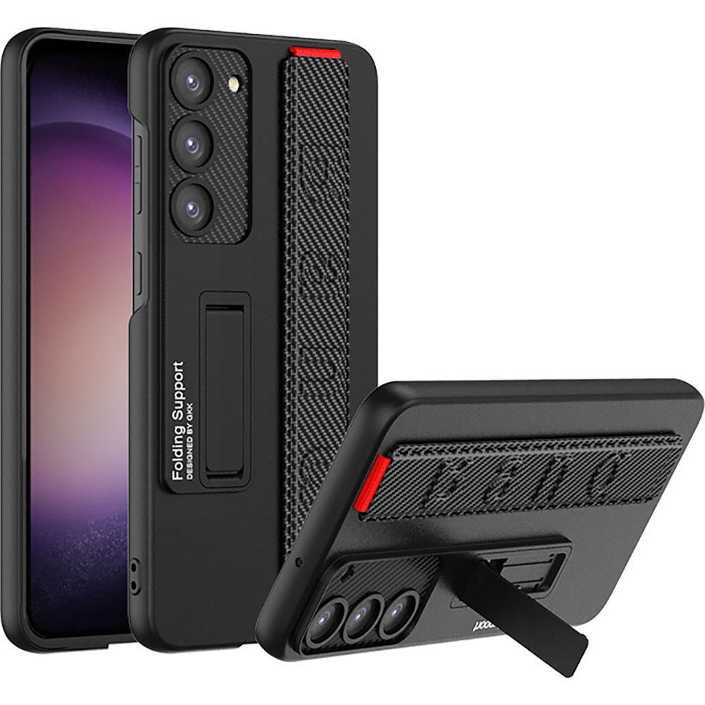 Galaxy Uyumlu S23 Plus Kılıf Standlı El Tutacaklı Zore Band Kapak-Siyah Karbon - -- Cep Telefonu Kılıfı Fiyatı