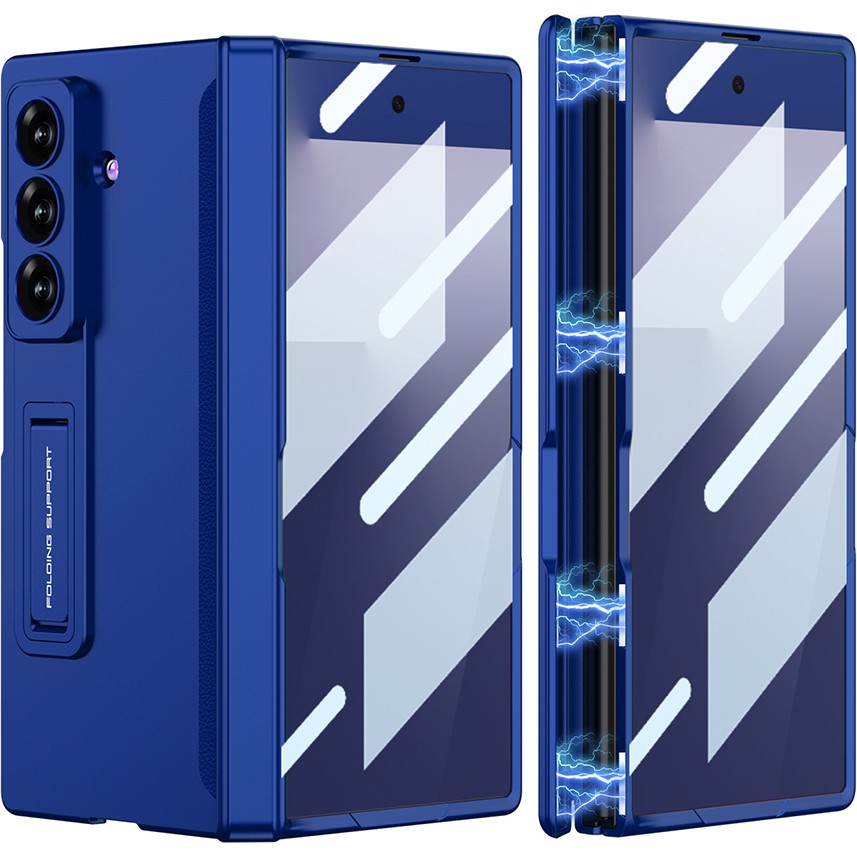 Galaxy Z Fold 7 Uyumlu Kılıf Magnetik Menteşeli Kamera Korumalı Kick Standlı Premium Kapak - Lacivert Cep Telefonu Kılıfı Fiyatı