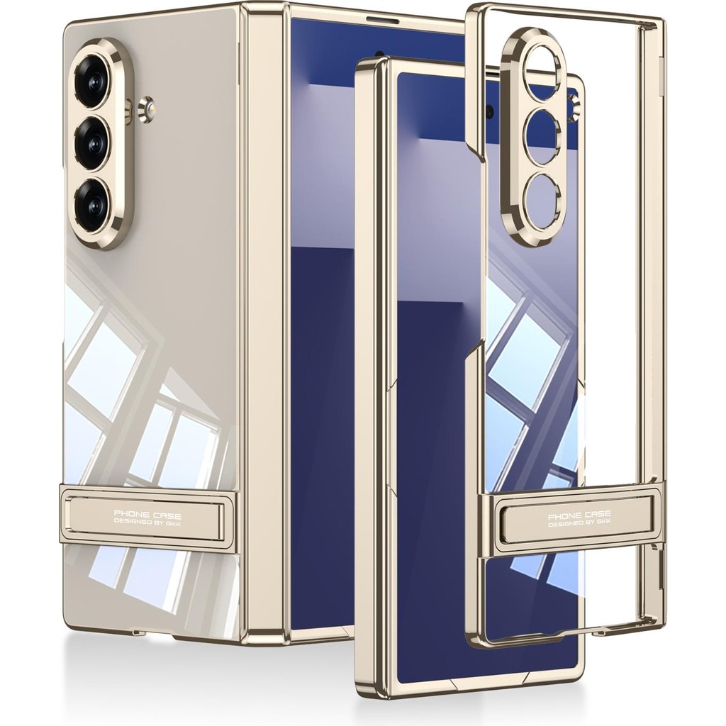 Galaxy Z Fold 7 Uyumlu Kılıf Şeffaf Arka Kapak Kick Standlı Kamera Korumalı Magnetik Menteşeli - Gold Cep Telefonu Kılıfı Fiyatı