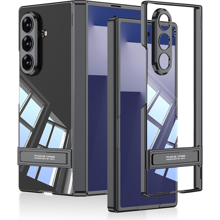 Galaxy Z Fold 7 Uyumlu Kılıf Şeffaf Arka Kapak Kick Standlı Kamera Korumalı Magnetik Menteşeli - Siyah Cep Telefonu Kılıfı Fiyatı