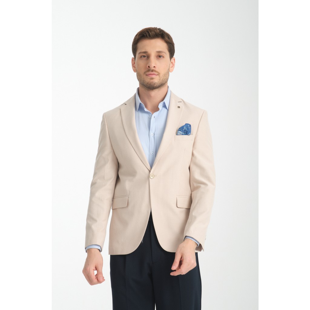Galdino Erkek Bej Kendinden Desenli Slim Fit Mono Yaka Blazer Ceket Giyim & İç Giyim Fiyatı