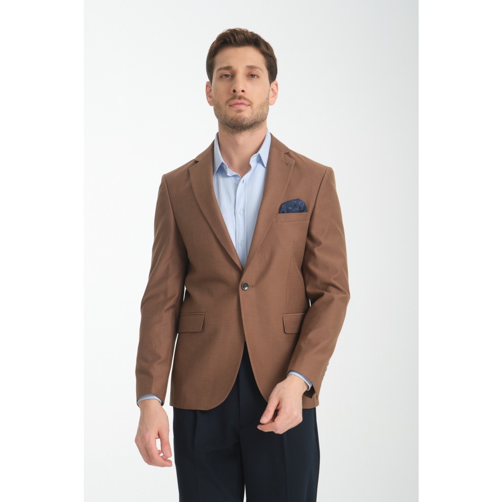 Galdino Erkek Kahverengi Kendinden Desenli Slim Fit Mono Yaka Blazer Ceket Giyim & İç Giyim Fiyatı