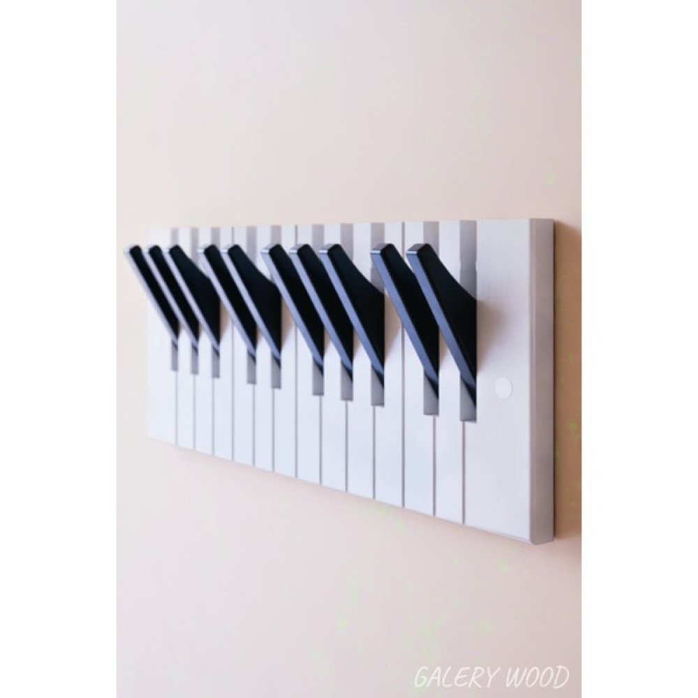 Galery Wood Dekoratif Ahşap 10 Tuşlu Piyano Elbise Askılık; Enstrümantal Çok Amaçlı Müzik, Duvar, Kapı Askı;15x38cm - Beyaz Eşya Saklama / Düzenleme Fiyatı